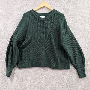 Old Navy Cable Knit Sweater Womens Large Forest Green Flecked Crew Neck Pullover